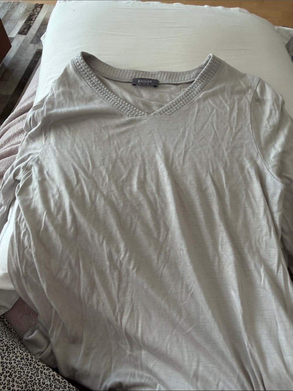 Basler MADE IN TURKEY Light Gray V-Neck Top with Textured Trim